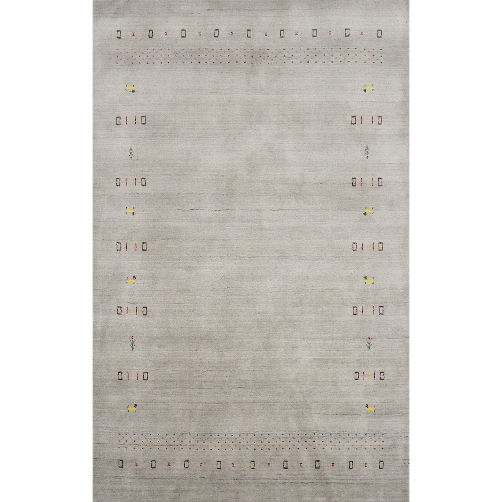 Hand Knotted Oriental 100% Wool Carpet Tribal Animal Pictorial Greys & Charcoal Gabbeh Area Rug - 7' 9'' X 5' 0''