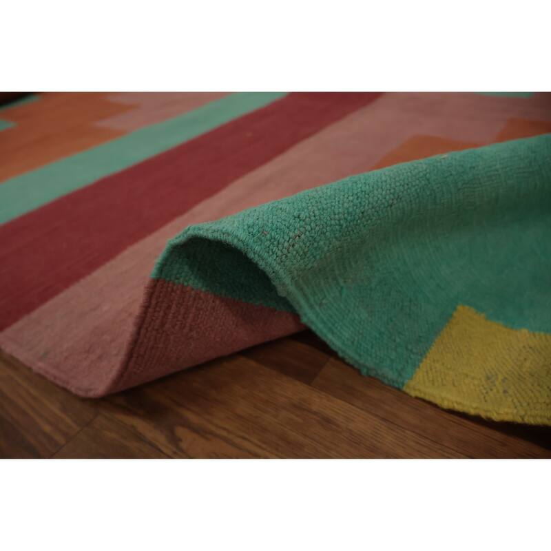 Hand Woven Oriental 100% Wool Carpet Southwestern Modern Multi-Colored Kilim Area Rug - 11' 10'' X 8' 10''