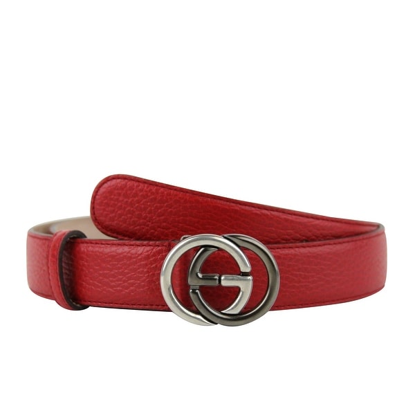 Shop Gucci Unisex Interlocking G Red Leather With Silver / Black Buckle Belt 295704 6420 - Free ...