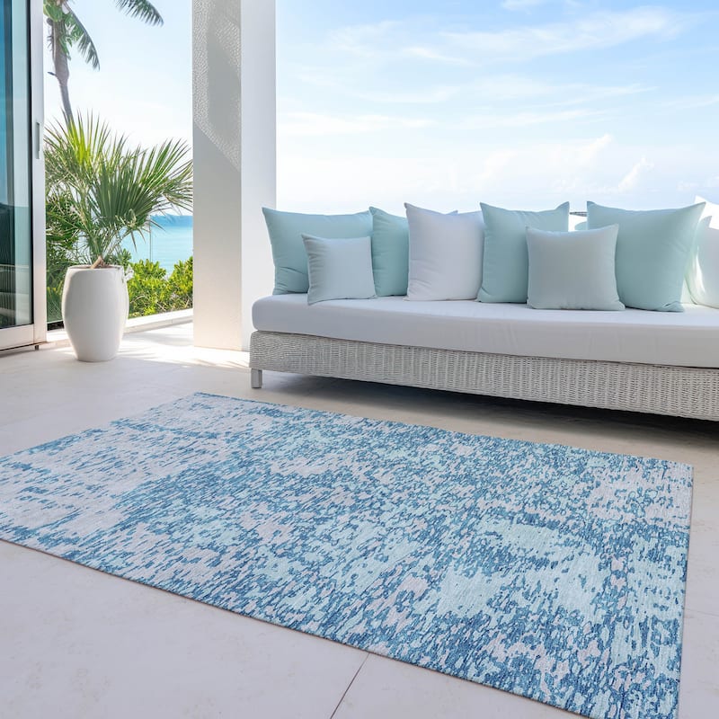 Machine Washable Indoor/ Outdoor Abstract Pixels Chantille Rug - Teal - 5' x 7'6"