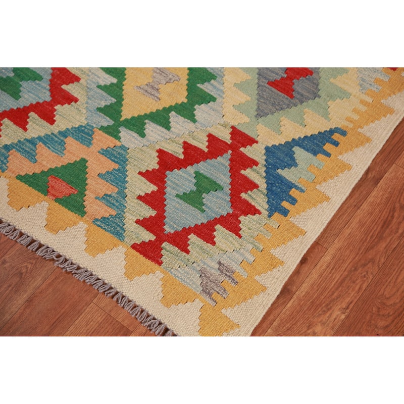 Kilim Oriental Runner Rug Hand-Woven Hallway Multi Wool Carpet - 2'8" x 12'9"