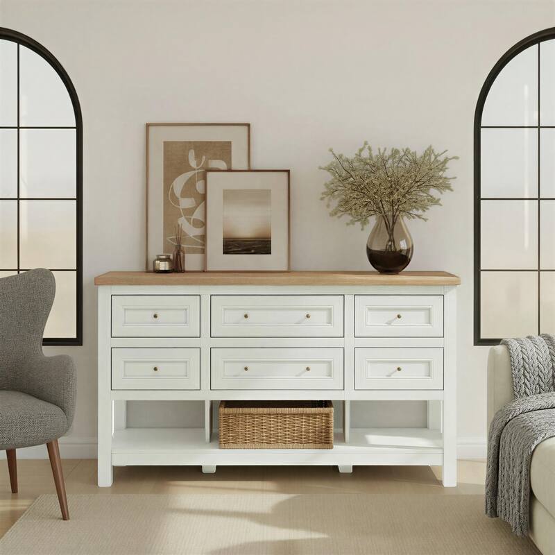 Walker Edison Modern Free-Standing Kitchen Island with 6 Drawers, White