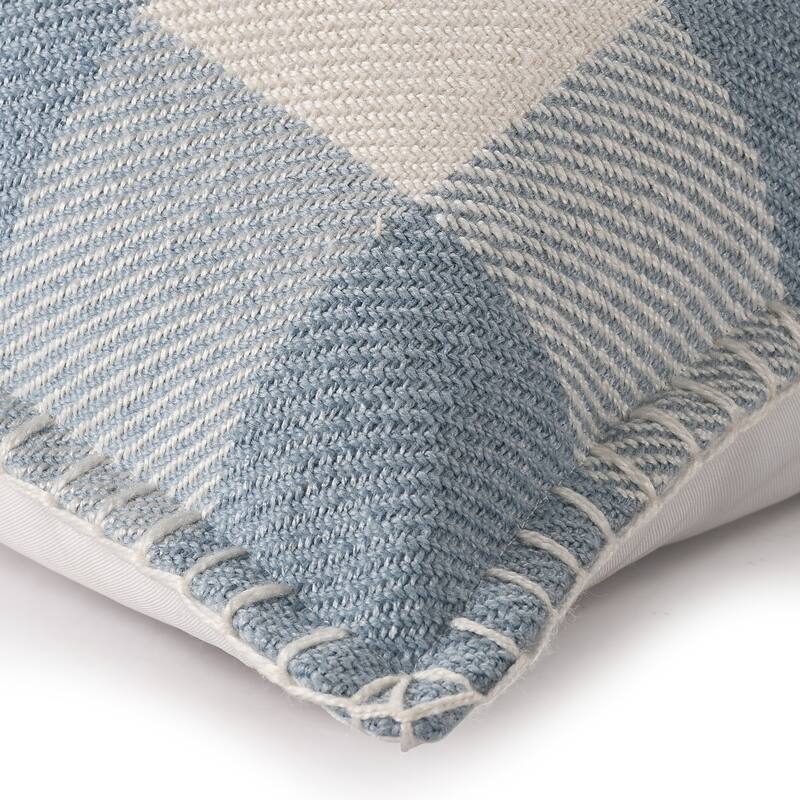 Handwoven Plaid Outdoor Patio Square Throw Pillow - 20" - Blue and Cream