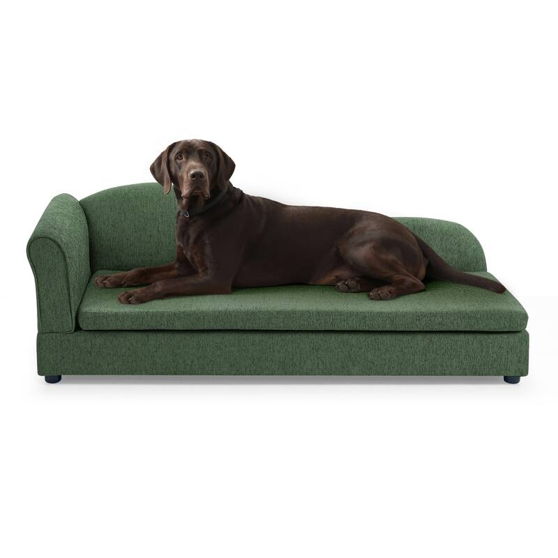 Oversized Pet Sofa, Elegant Modern Linen Fabric Elevated Dog Sofa Bed, Oversized Rectangular Pet Bed with Backrest & Armrest