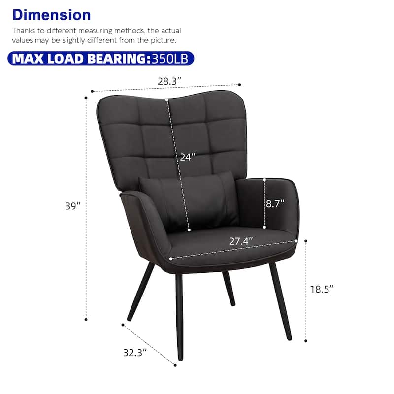 Modern 27.4" High Back Upholstered Arm Chair with Metal Legs and Soft Padded