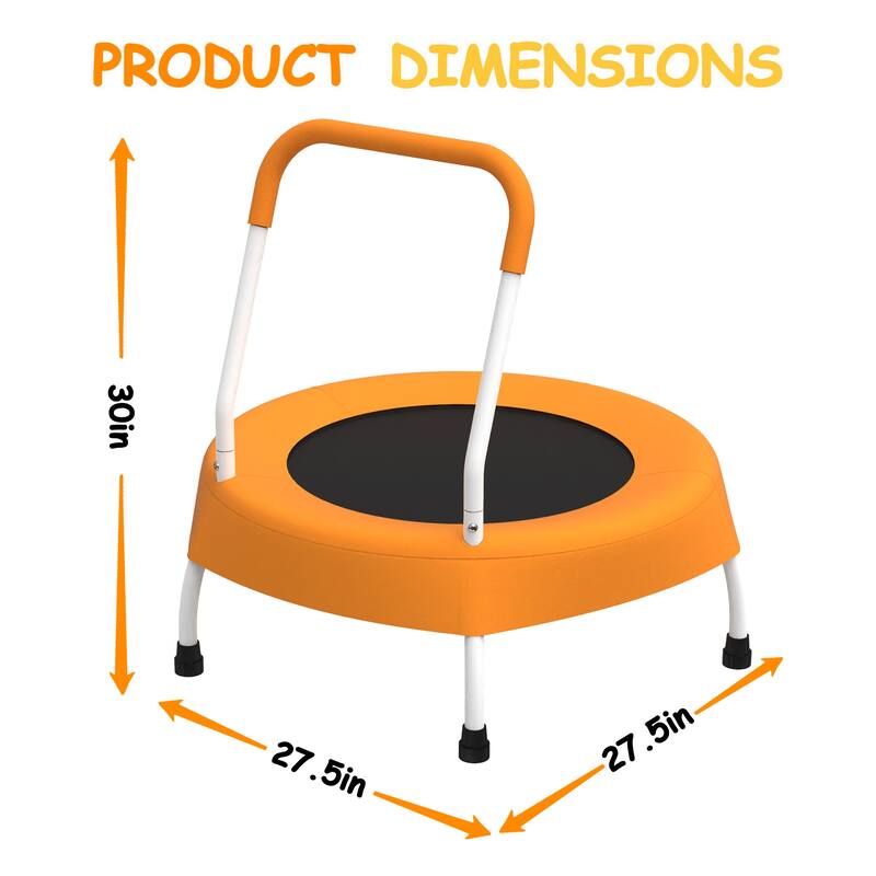 Green Recreational Trampoline - Basketball Hoop & Ball, Safety Enclosure, Backyard Use - Orange - 27.5