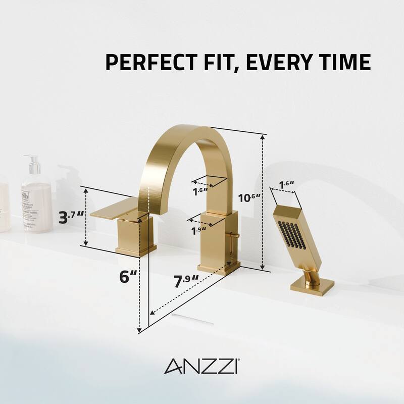 Nite Series Single-Handle Deck-Mount Roman Tub Faucet with Handheld Sprayer in Brushed Gold