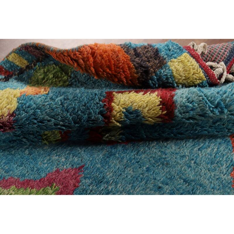 Light Blue Plush Moroccan Oriental Area Rug Handmade Wool Carpet - 7'8" x 10'5"