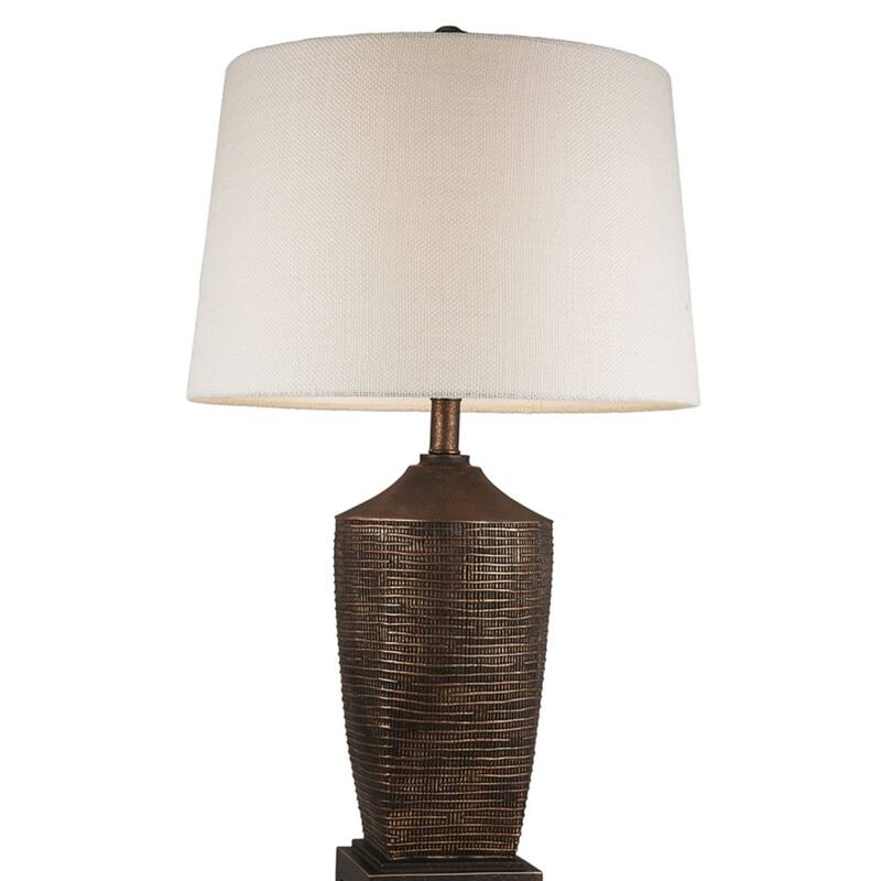 30" Tall Polyresin Table Lamp "Naomi" with Egyptian Design, Silvery Linen Shade