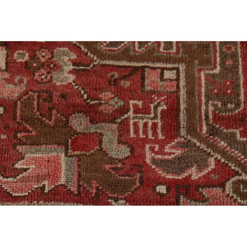 Red Geometric Heriz Persian Vintage Rug Handmade Oriental Wool Carpet - 9'10"x 13'3"
