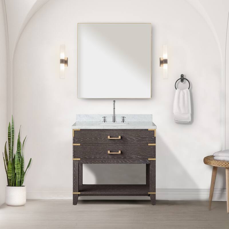 Norwalk Bath Vanity with Carrara Marble Top, Sink, Mirror and Faucet