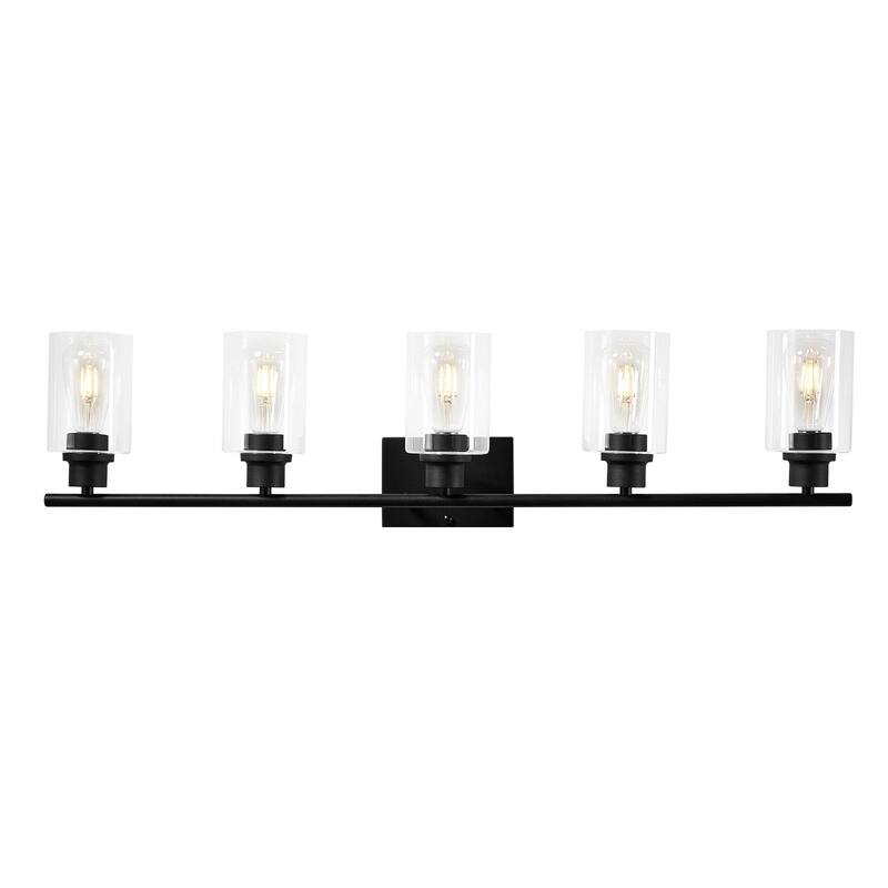 5-Light Wall Mounted Bathroom Vanity Light Fixture with E26 Base Glass Shades and Black Finish
