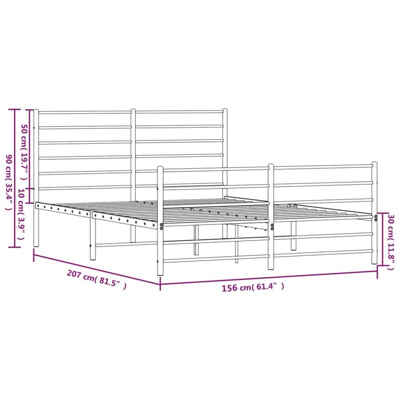 vidaXL Metal Bed Frame with Headboard, No Mattress