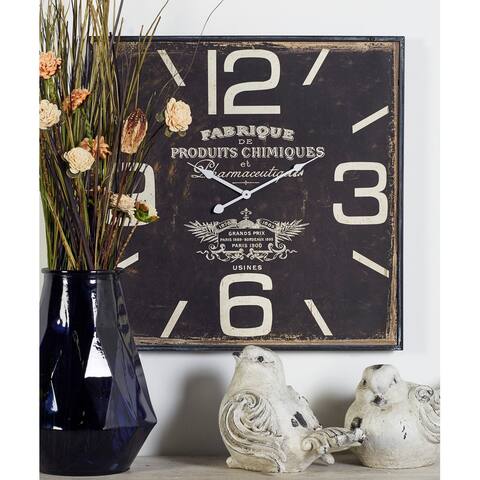Black MDF Vintage Wall Clock No Theme 23 x 23 x 2