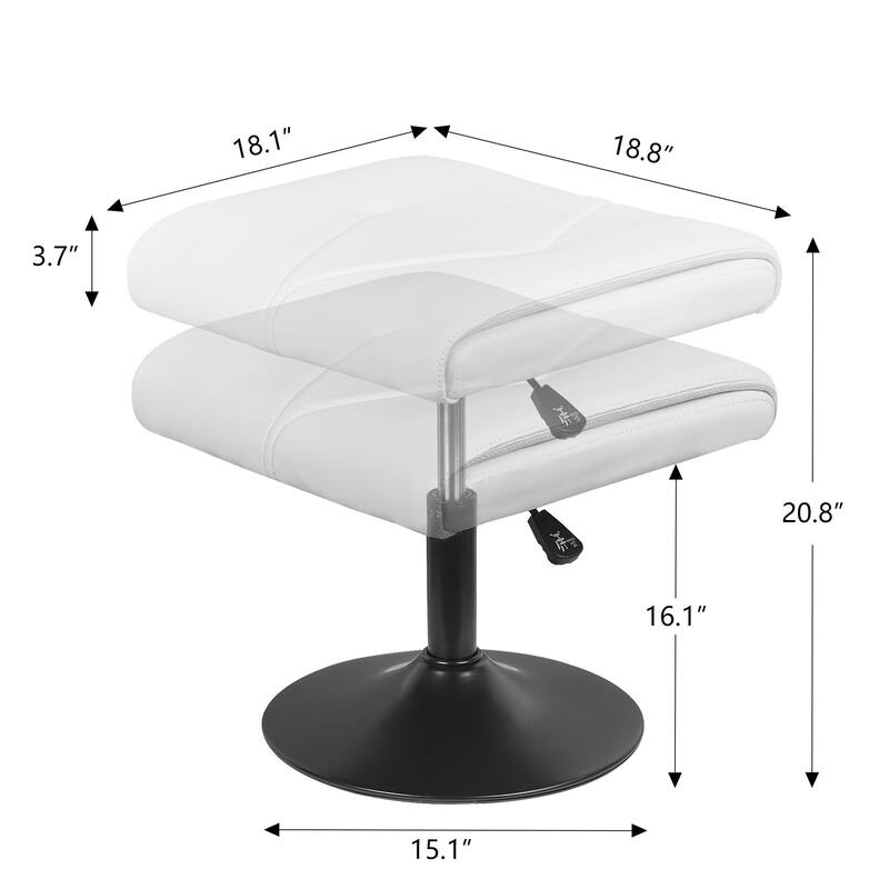 Javlergo Adjustable Height PU Leather Ottoman with 360° Swivel Footrest Stool for Office Under Desk Space Saving Ottoman