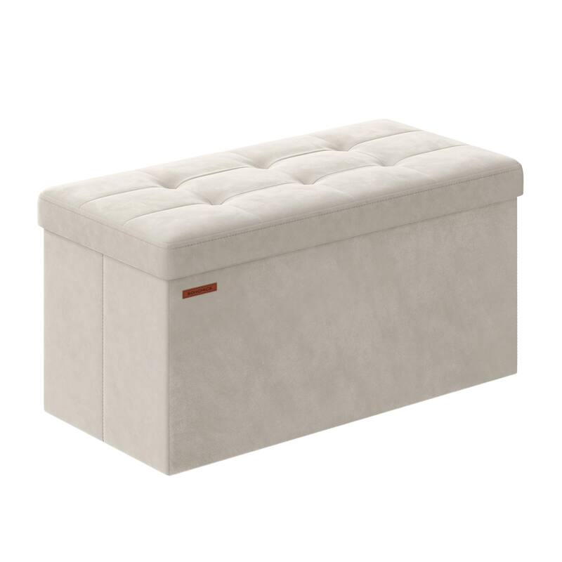 Storage Ottoman, Foldable Velvet Storage Bench, 2 Extra Storage Boxes, 15 x 30 x 15 Inches, 660 lb Load Capacity, for Entryway - White