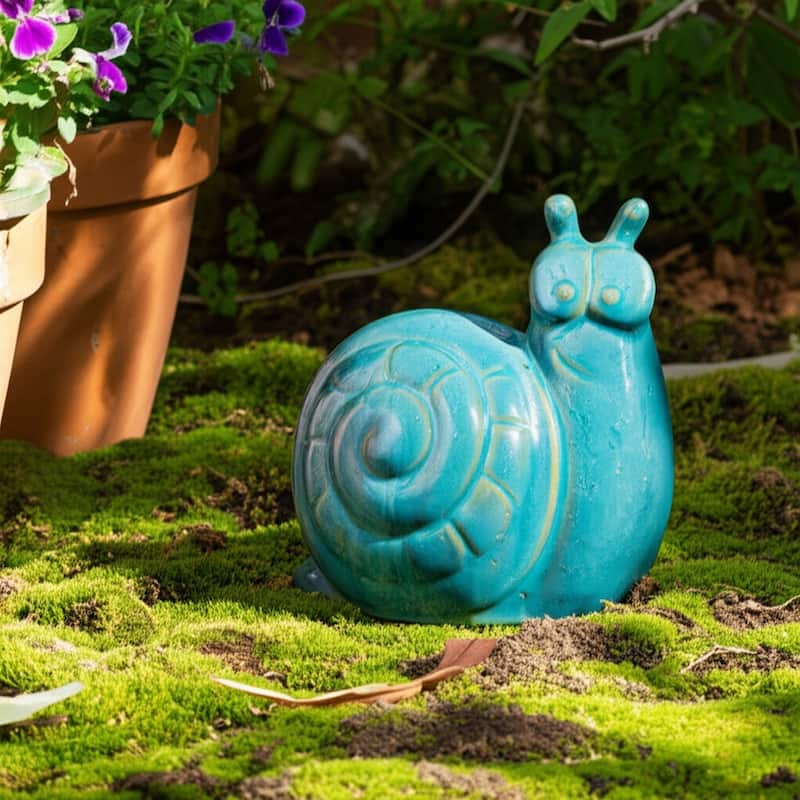 Pottery Clay Decorative Garden Statue Snail Sculpture Reactive Finish
