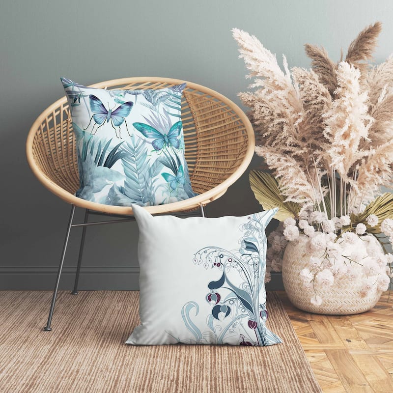 Butterfly Dreams Indoor/Outdoor Reversible Throw Pillow Blue and Grey