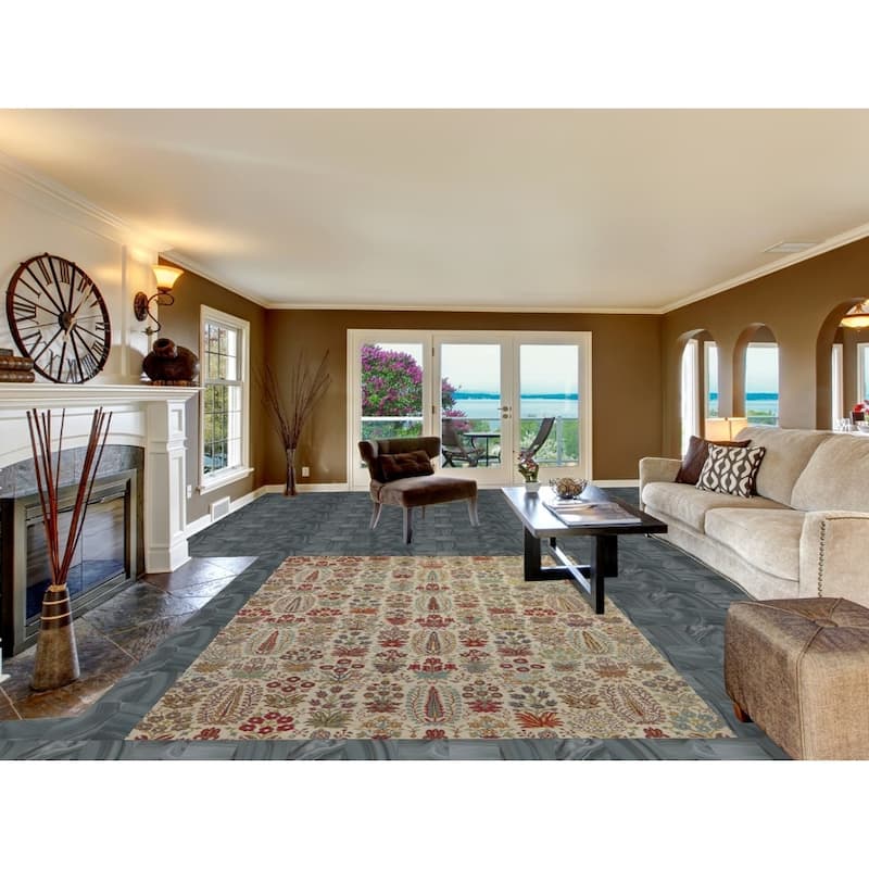 Hand Knotted Oriental 100% Wool Carpet Traditional All-Over Beige & Ivories Ziegler Area Rug - 9' 9'' X 6' 5''