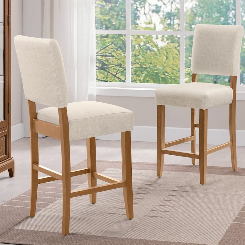 Leick Home Brax Upholstered Counter Height Barstool - Natural White - Bar Height - Set of 2