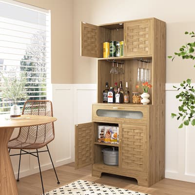 Kitchen Pantry with Storage Drawers, Freestanding Buffet Cabinet with Shelves, Sideboard Cabinet with 4 Wooden Doors