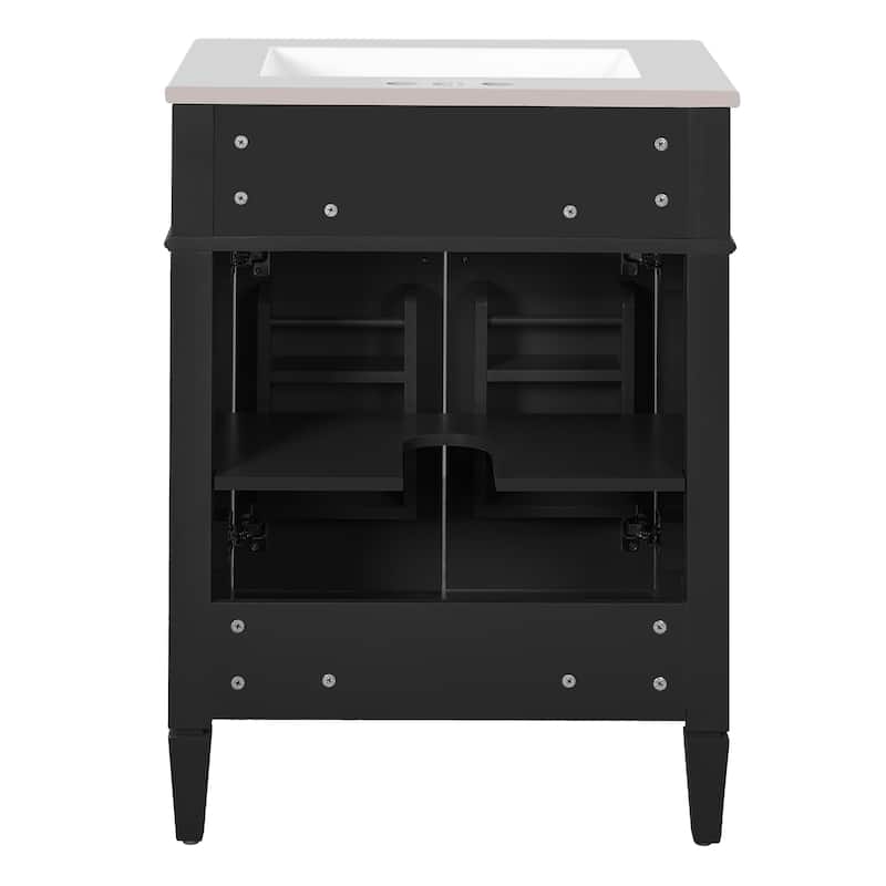 24" Bathroom Vanity With 2 Doors And Tip-Out Drawer, Bathroom Storage Cabinet With Sink, Soft-Closing Doors With Organizers