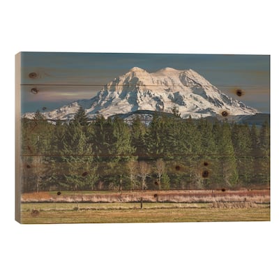 Mt Rainier Winter Of 2020 Print On Wood by Louis Ruth - Multi-Color