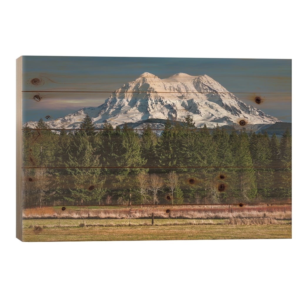 Mt Rainier Winter Of 2020 Print On Wood by Louis Ruth - Multi-Color