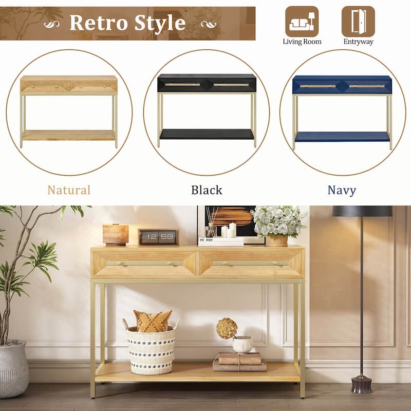 Entryway Console Table with Two Drawers,Natural