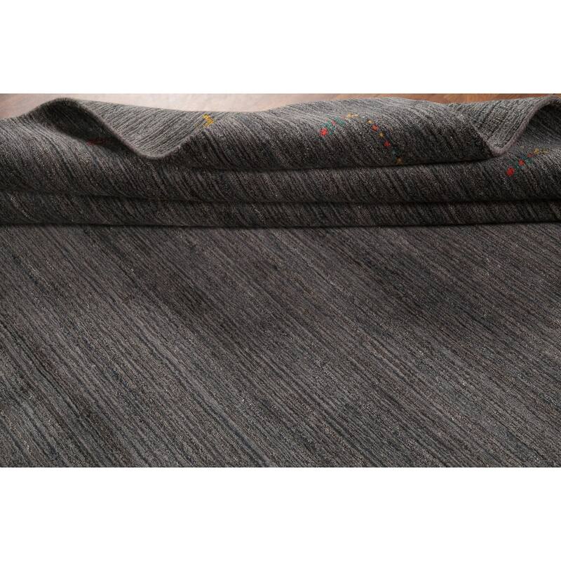 Gray Striped Gabbeh Indian Area Rug Handmade Wool Carpet - 7'10"x 9'7"