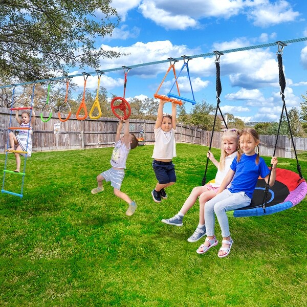 50FT Ninja Warrior Obstacle Course Sauser Swing Set for Kids, Tree