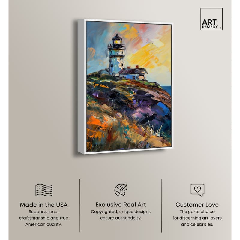Art Remedy Colorful Lighthouse Framed Impressionism 1 Piece Canvas Wall Art /Monet And Van Gogh Inspired Art
