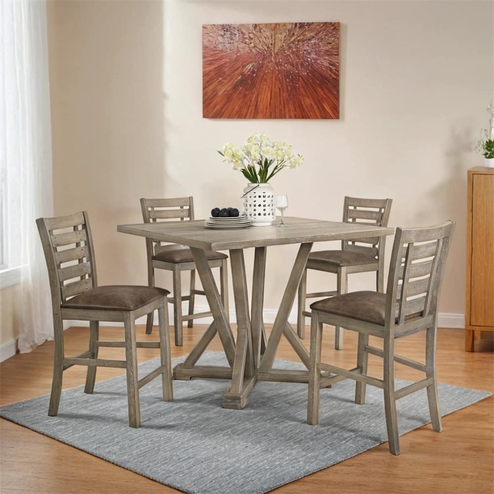 5 PCS Set Counter Table Set Square Counter Table Solid Wood