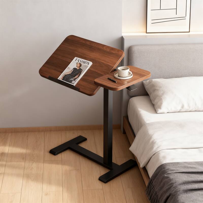 Height-Adjustable Overbed Table with Wheels - Walnut
