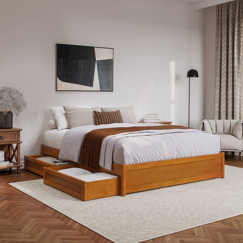 Barcelona Panel Platform Bed with Storage Drawers - Light Toffee - Queen