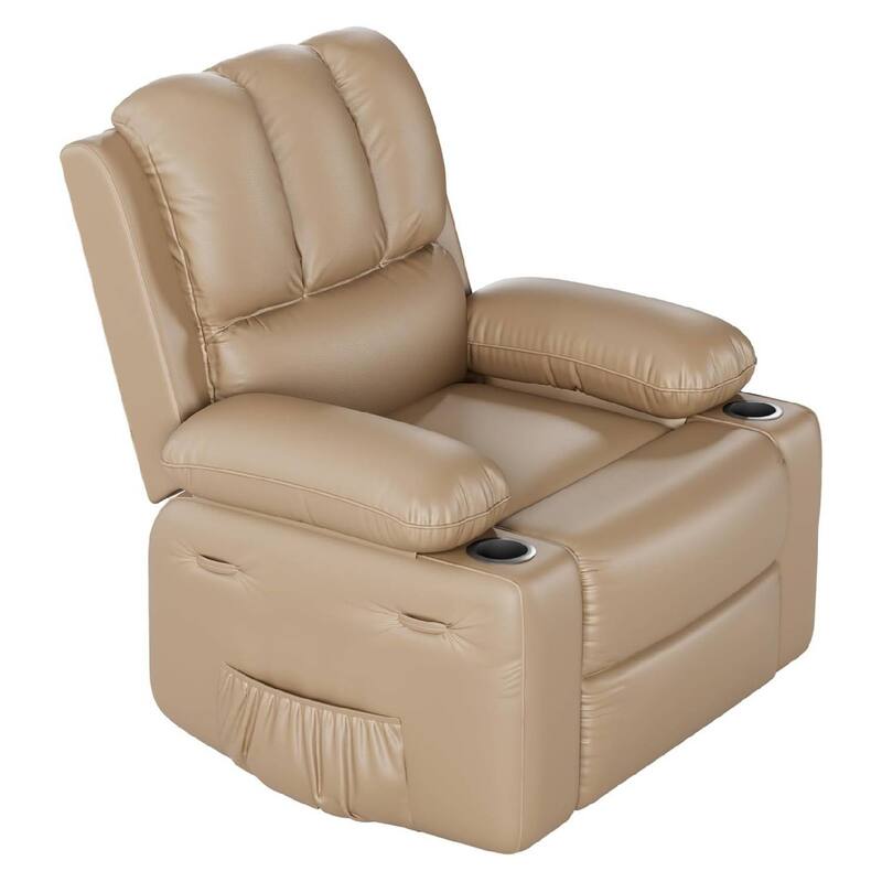 Single Manul Recliner Sofa Chair with Side Pocket for Living Room, Bedroom and Nursery - Tan