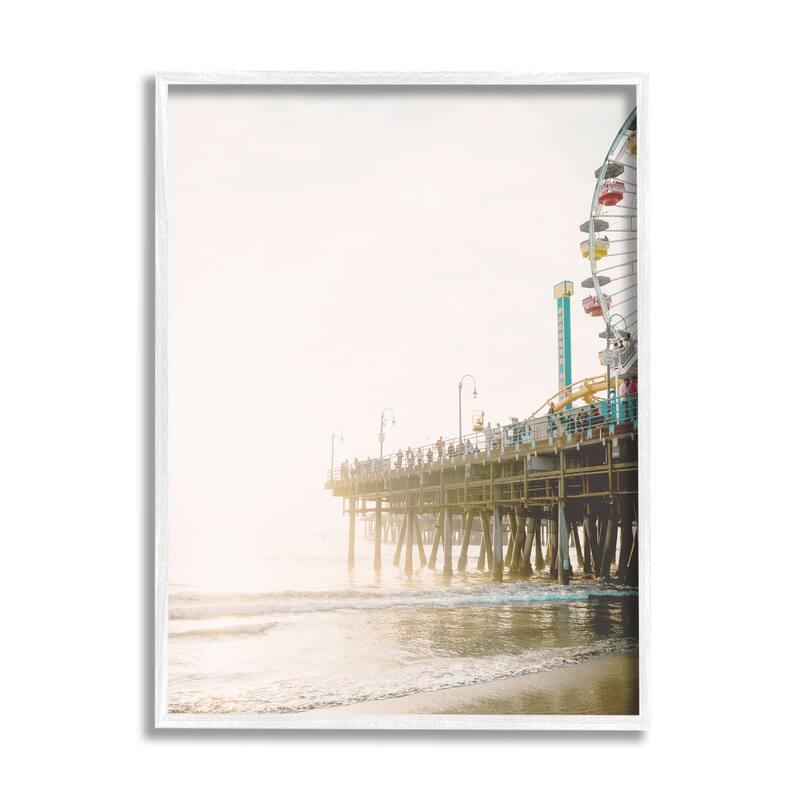 Stupell Coastal Boardwalk Pier Carnival Ferris Wheel Photography Framed Wall Art - Off-White