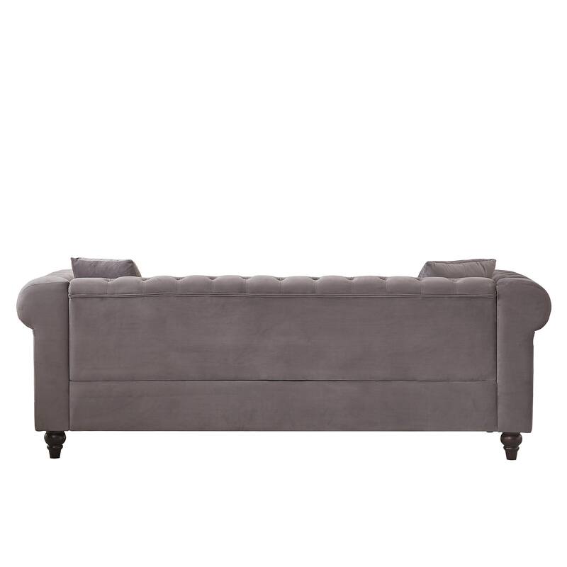 Velvet Chesterfield 3 Seater Sofa, Oversized Button Tufted Upholstered Sofa, Deep Seat Sofa with Rolled Arms & Nailhead Trim