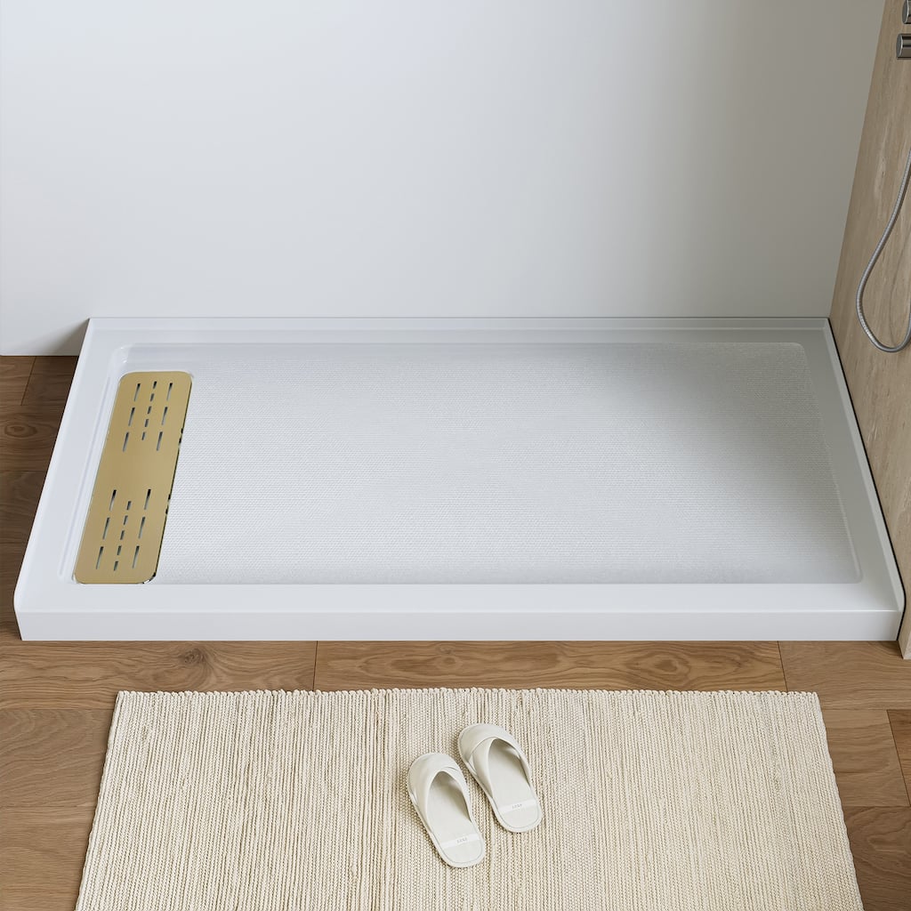 HOROW 60 x 32 Inch Alcove Shower Pan Base in White with Left Drain - Left Drain Location