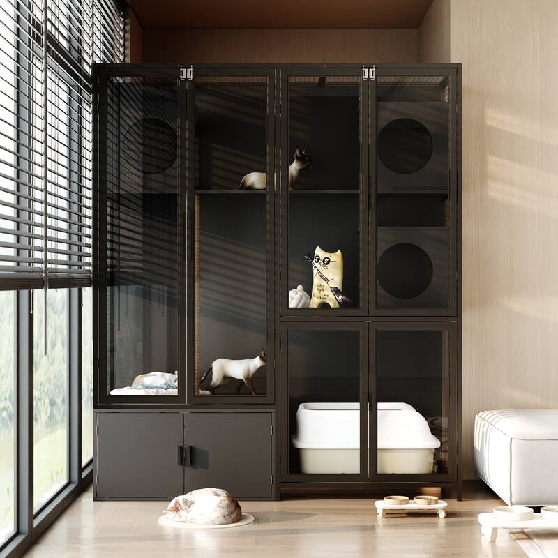 Luxury Cat Tower with Multiple Levels, Cat Scratching Post, and Litter Box Storage Cat Condo