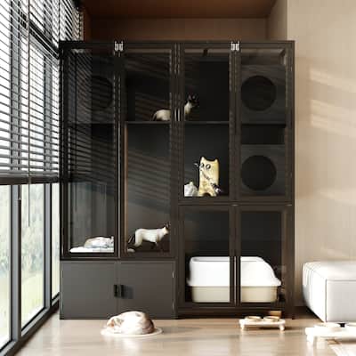 Luxury Cat Tower with Multiple Levels, Cat Scratching Post, and Litter Box Storage Cat Condo