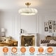 preview thumbnail 10 of 16, 29" Brass Faux Silk Modern Cloud Dimmable Caged Fandelier Ceiling Fan with LED Light and Remote - 29.3" W x 29.3" D x 17.3" H