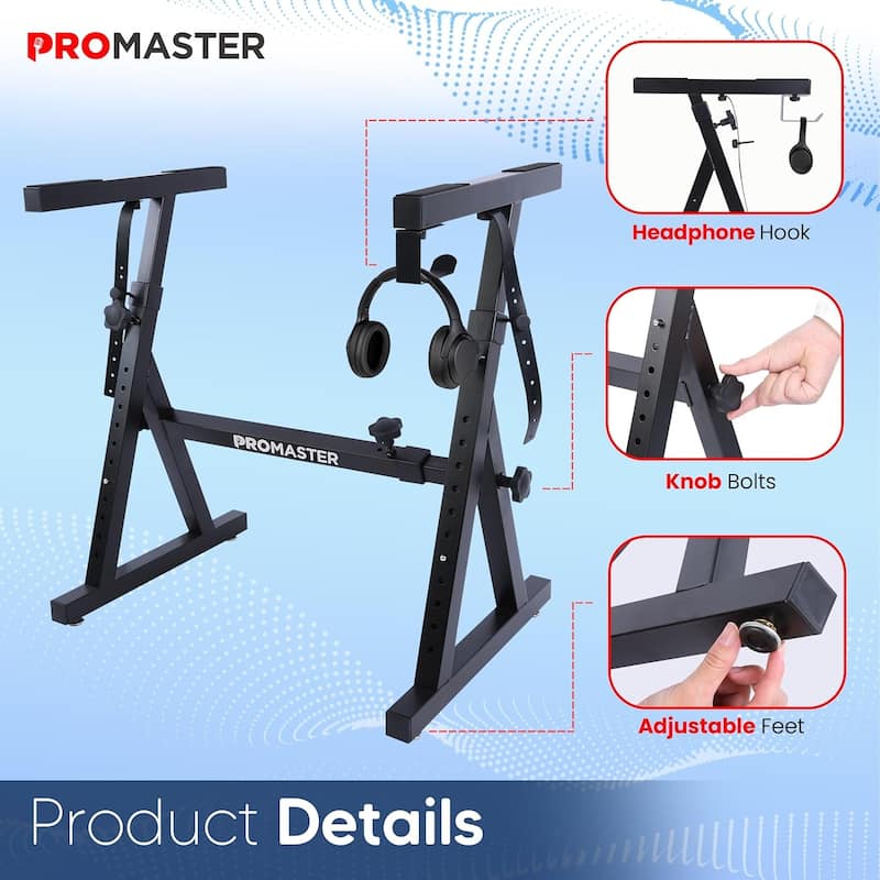 Piano Keyboard Stand - 20-34 Inches Adjustable, Portable, Universal, Foam-Padded Arms, Designed Z Style, Digital Music
