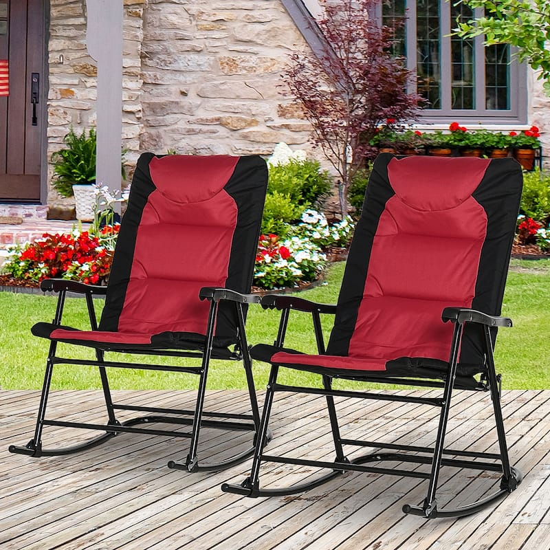 Outsunny Folding Rocking Chair Set with Padded Seat and Back, Pillow