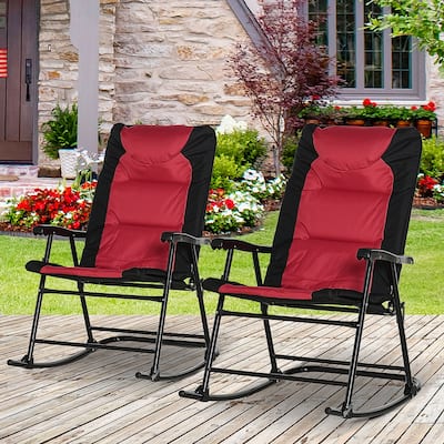Outsunny Folding Rocking Chair Set with Padded Seat and Back, Pillow