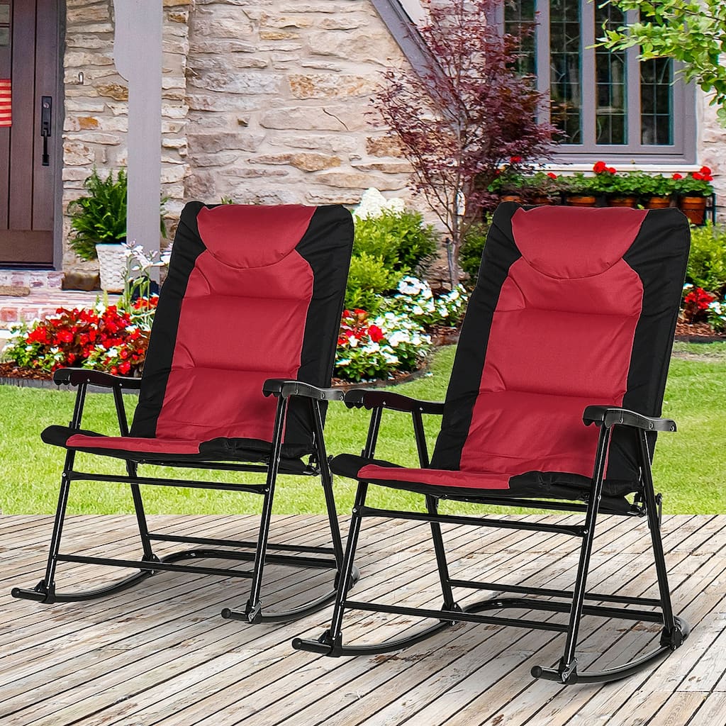 Outsunny Folding Rocking Chair Set with Padded Seat and Back, Pillow