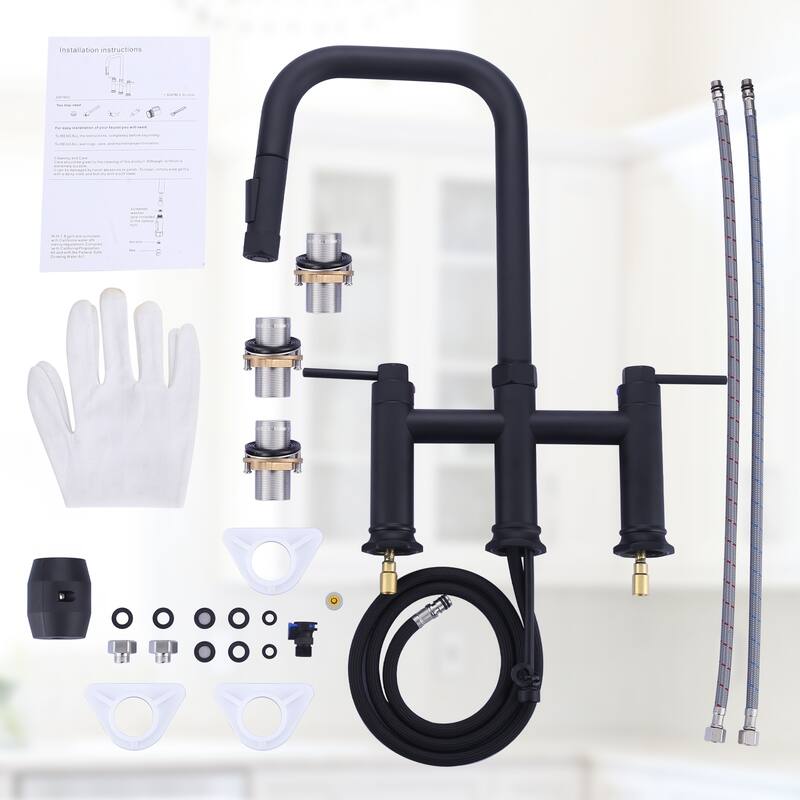 WOWOW Double Handle Pull Down Kitchen Faucet