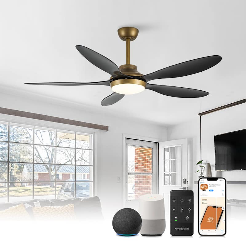 Parrot Uncle 52" Antique Brass Smart Ceiling Fan with Light and Remote, App Control, Voice Control
