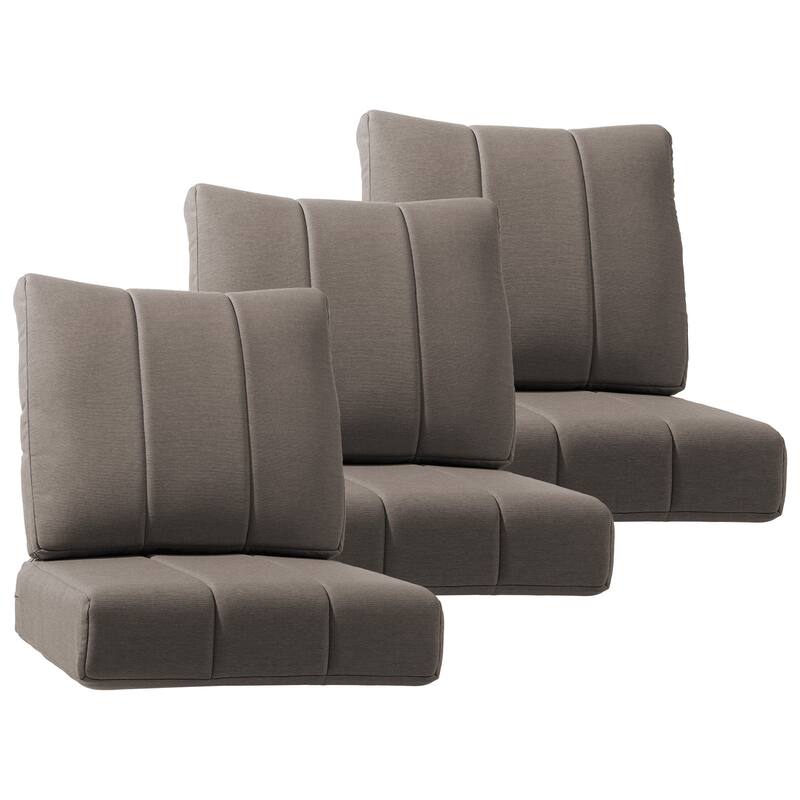 Gymojoy 24"x24"x6" Patio Thick Cushions & Pillows Set - Channel-Tufted Design Deep Seat Water & Fade Resistant Cushion Set - Grey - Three Sets