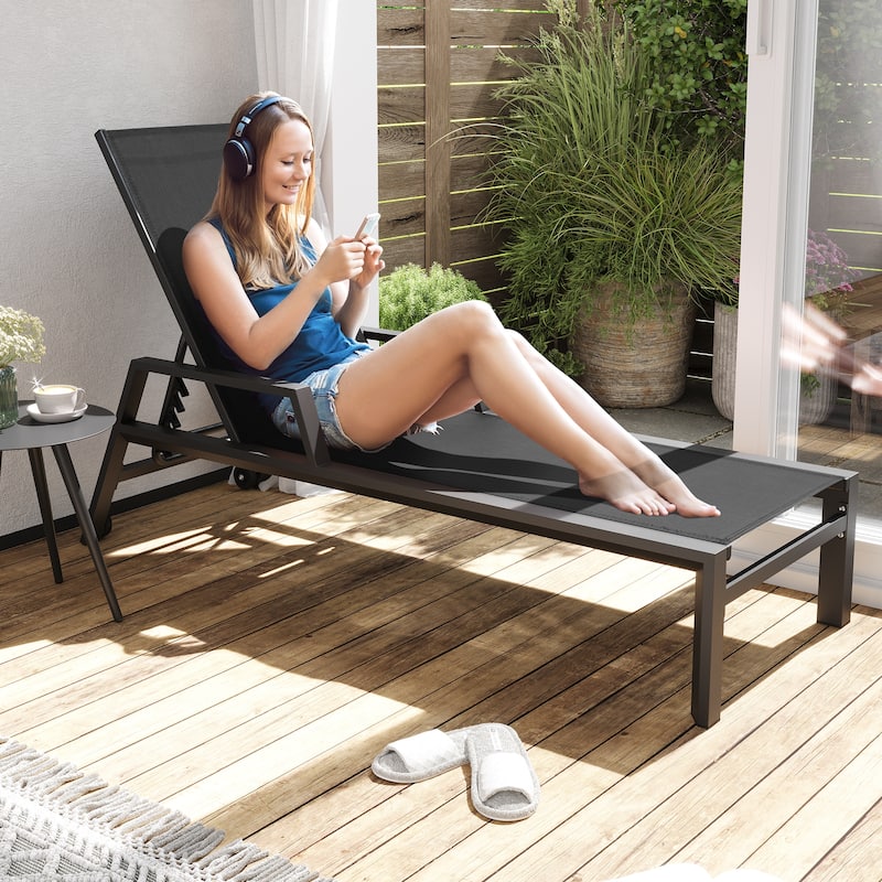 Outdoor Chaise Lounges Patio Lounge Chairs Aluminum with Adjustable Back and Wheels - See Picture